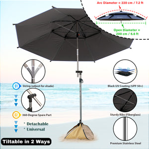 Sunphio Beach Umbrella with Sand Anchor, Windproof
