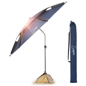 Sunphio Beach Umbrella with Sandbag, Windproof (Blue)