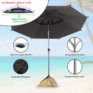 Sunphio Beach Umbrella with Sandbag, Windproof (Blue)